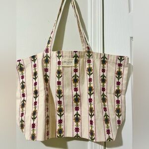 Sezane Canvas Floral Stripe Tote Bag
